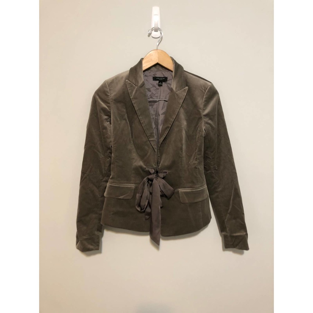 NEW Ann Taylor Velvet Blazer Sash Belt Winter Corporate Goth Romantic Grey 0